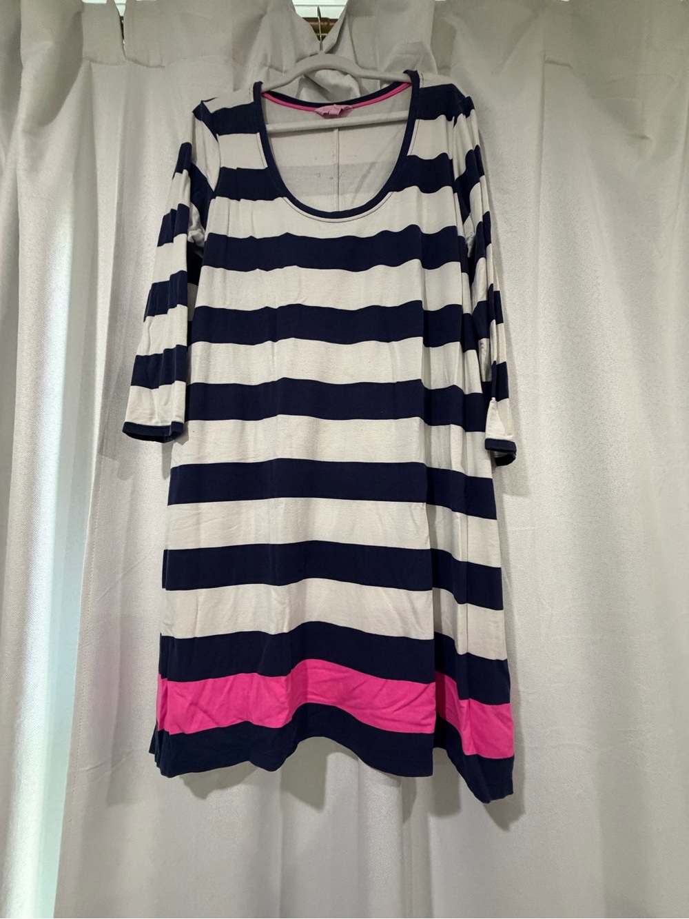 Lilly Pulitzer Navy & White Striped Dress with Pink Hem